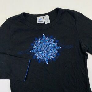 Vintage Anchor Blue 1/2 Sleeve‎ Top Womens XL Black Blue Glitter Y2k Baby Tee